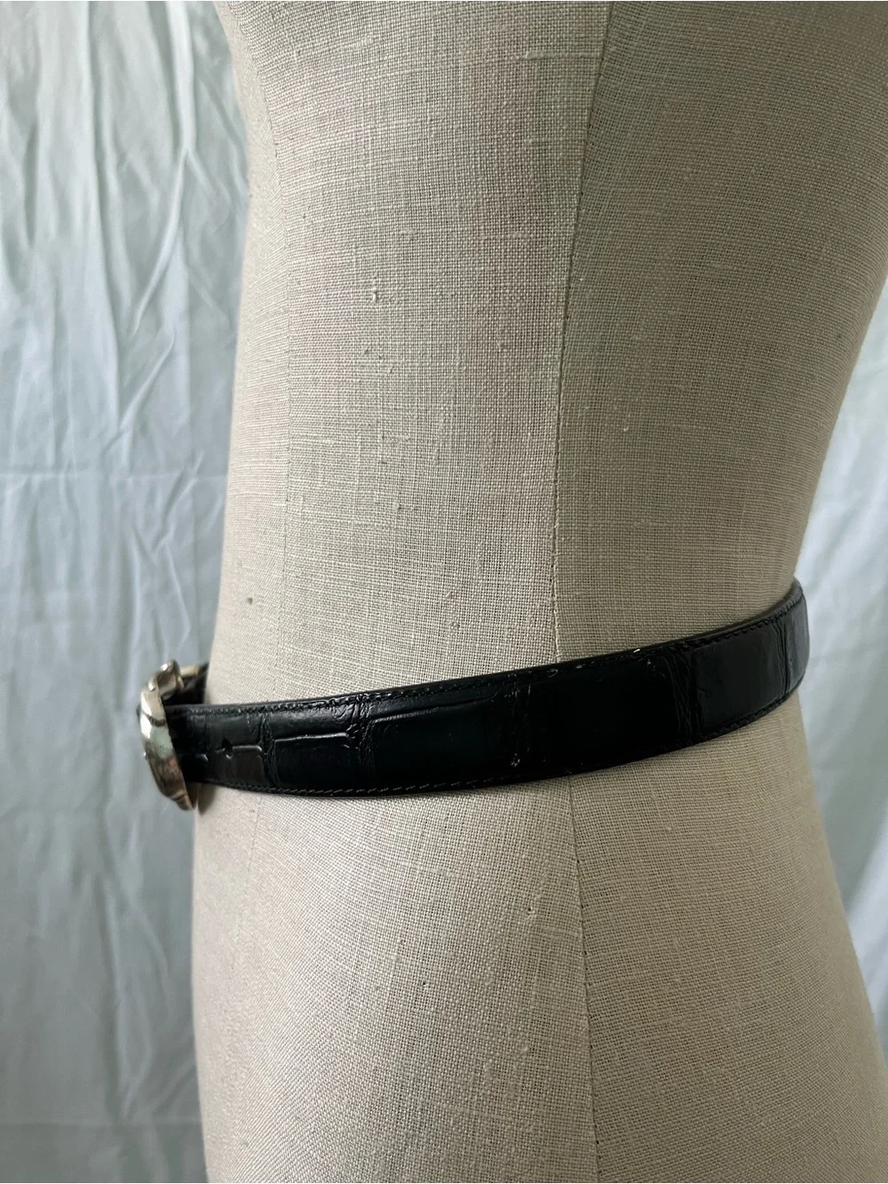 BRIGHTON Western Style Black Embossed Leather Belt Silver Tone Buckle Size Small